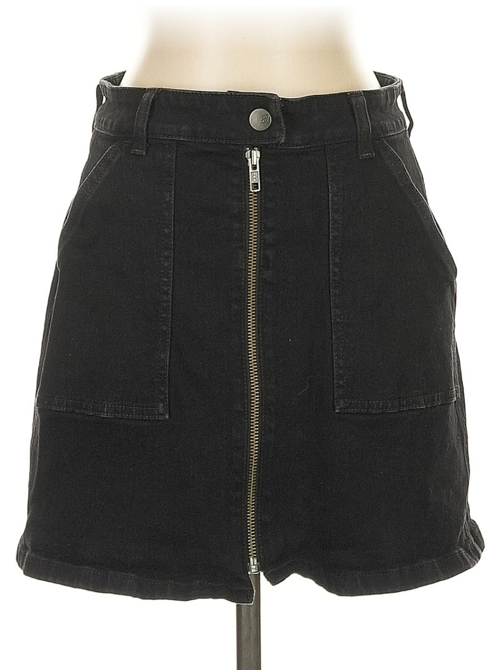 Madewell Utility Zip Up Denim Skirt in Washed Black Frost